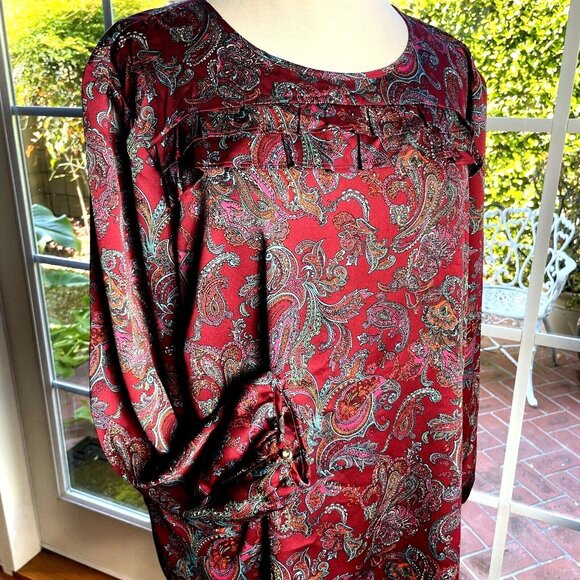 Talbots Woman's size 3XP Blouse Burgundy Paisley long sleeve - Picture 7 of 12